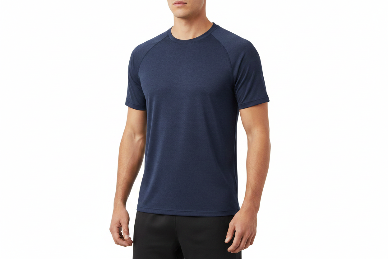 Navy blue moisture-wicking athletic t-shirt - clean label-free