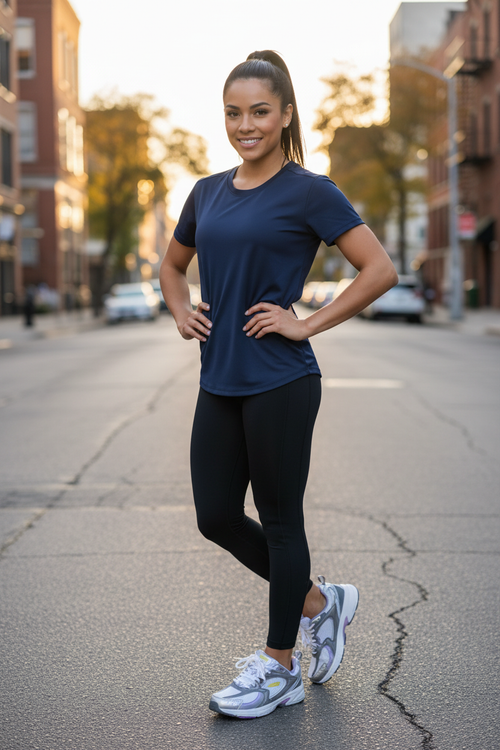 Woman Navy Tee and Sneakers